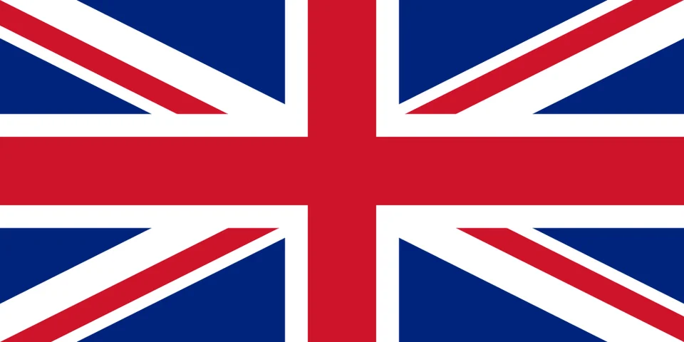 La bandiera del Regno Unito — la Union Jack: le croci combinate di san Giorgio, sant'Andrea e san Patrizio in rosso, bianco e blu.